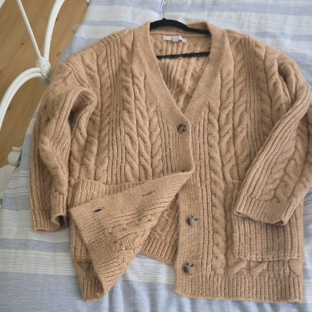 LOFT Camel Cable Knit Cardigan